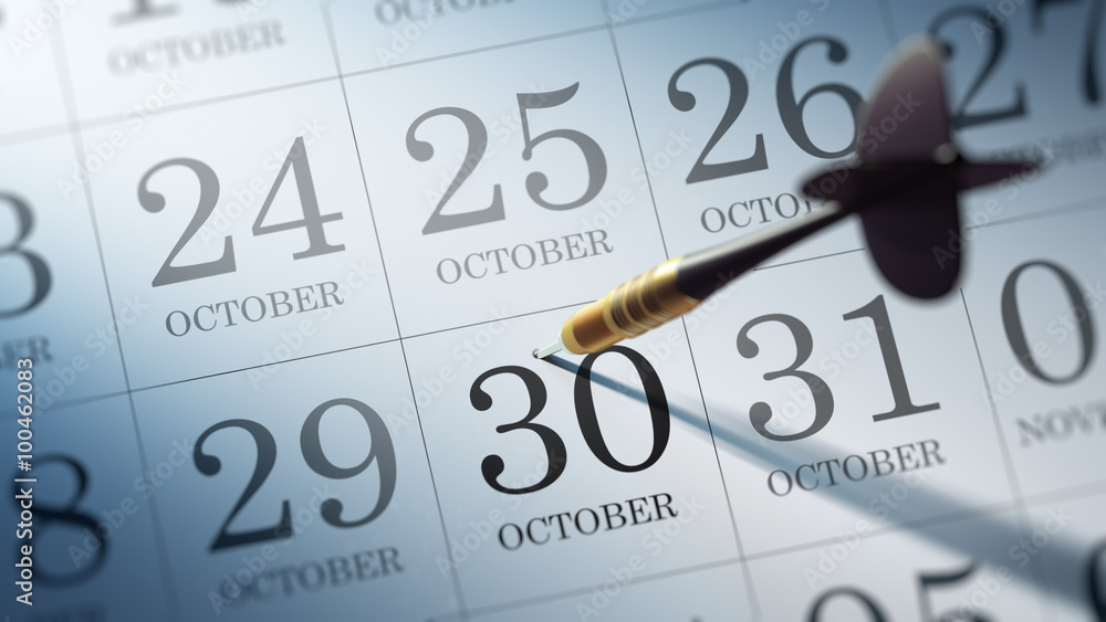 October 30 written on a calendar to remind you an important appo October 30 written on a calendar to remind you an important appo