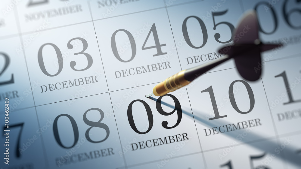 December 09 written on a calendar to remind you an important app December 09 written on a calendar to remind you an important app