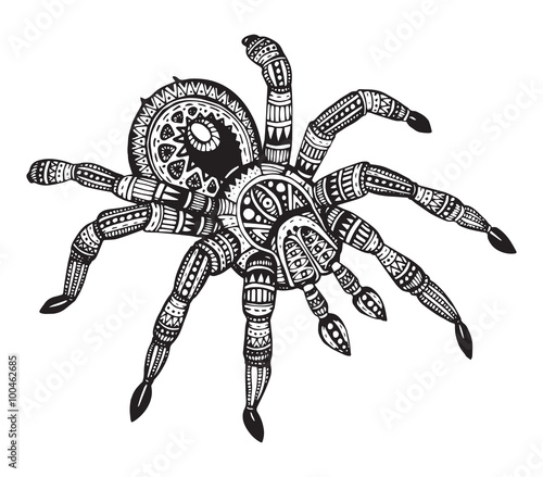  Vector hand drawn ornate spider in zentangle style.