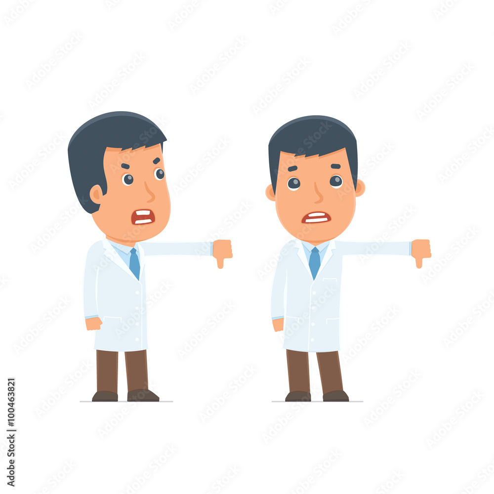 Frustrated and Angry Character Doctor showing thumb down as a sy Frustrated and Angry Character Doctor showing thumb down as a sy