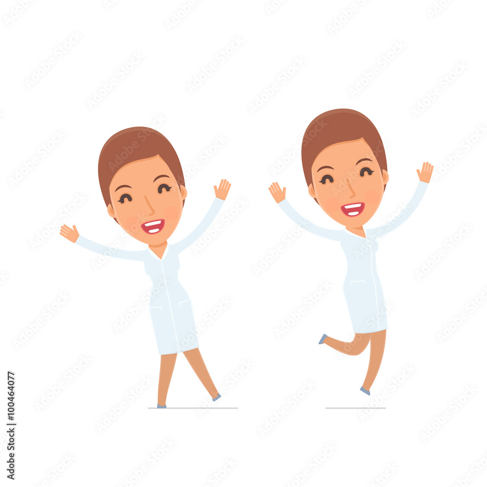 Laughing and Joyful Character Nurse celebrates and jumps