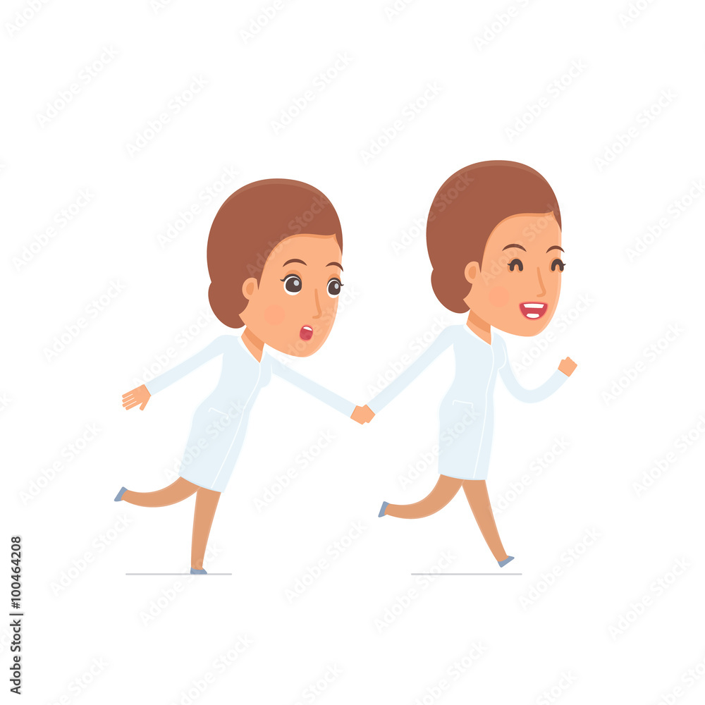Happy and Joyful Character Nurse runs and drags his friend to sh Happy and Joyful Character Nurse runs and drags his friend to sh