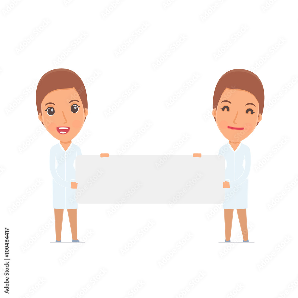Funny Character Nurse holds and interacts with blank forms or ob Funny Character Nurse holds and interacts with blank forms or ob