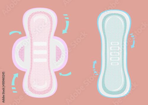 Sanitary Napkin Pads with instructional arrows for labels and packaging. Clip Art.
