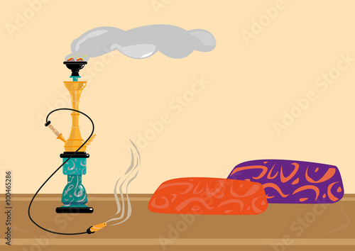 Traditional Sisha or Shisha Recreational Smoking Area. Flat Style Clip Art.

