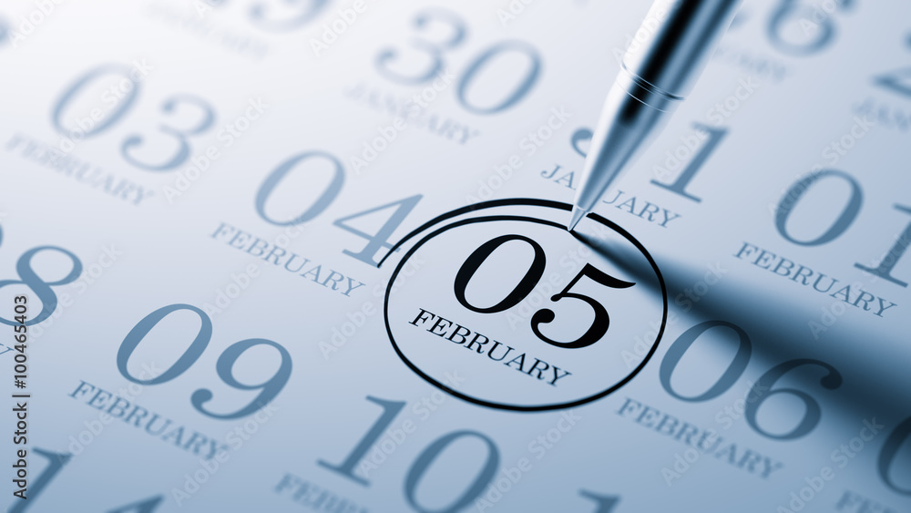 February 05 written on a calendar to remind you an important app February 05 written on a calendar to remind you an important app