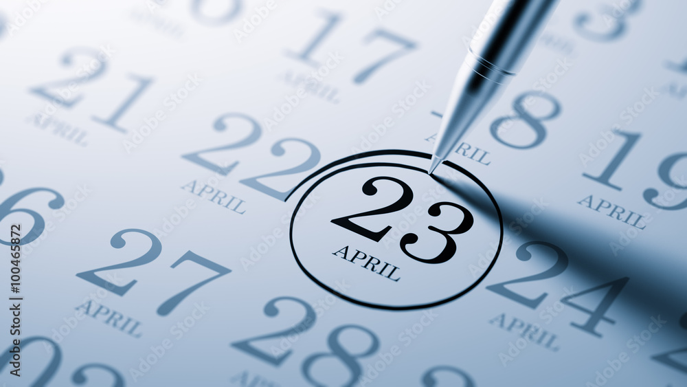 April 23 written on a calendar to remind you an important appoin