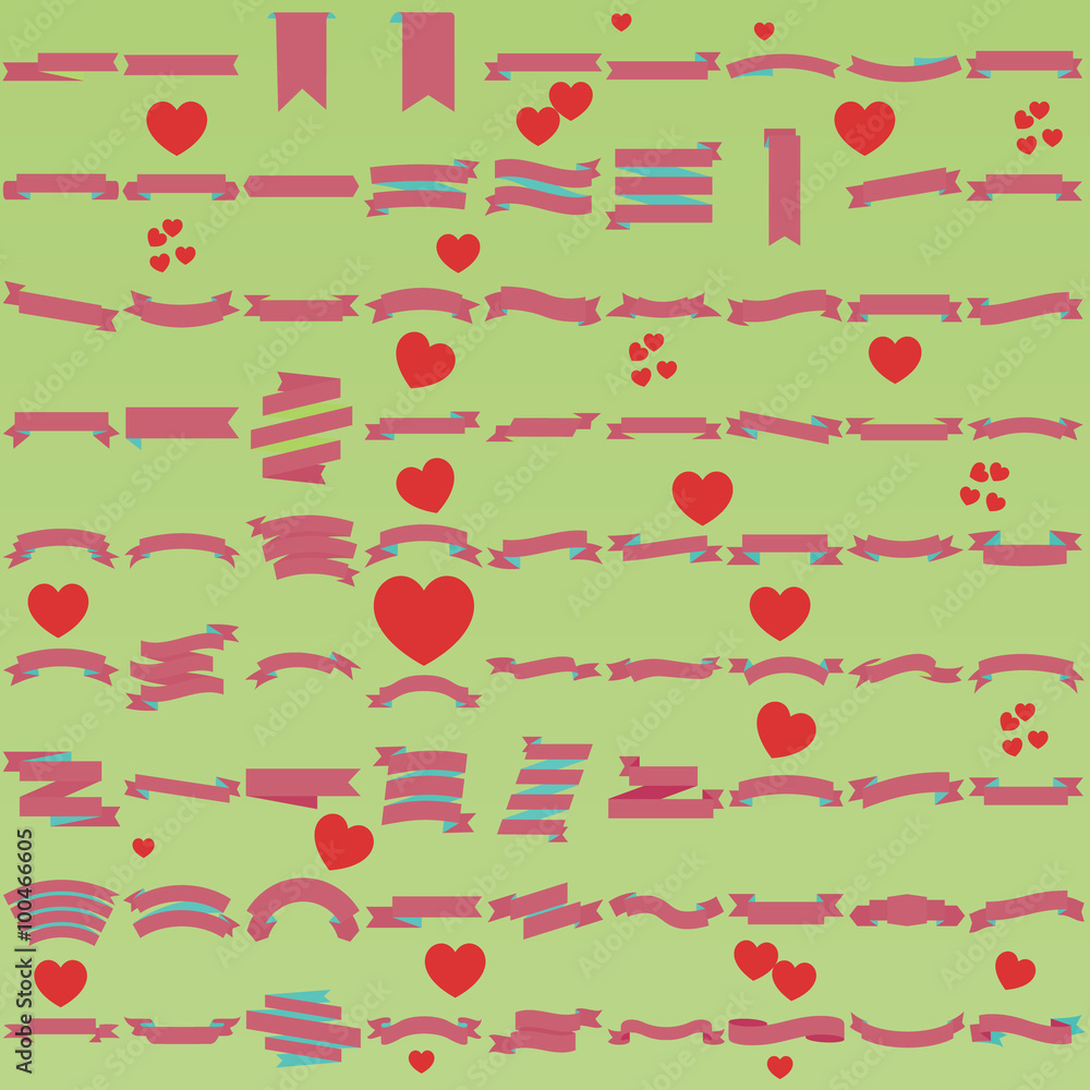 Color ribbon banner collection and heart icon