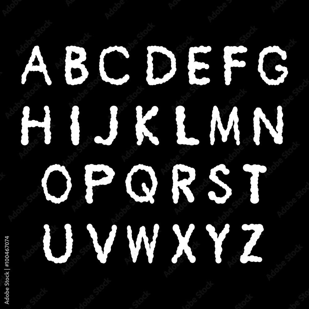 Alphabet, white letters on a black background. Alphabet, white letters on a black background.