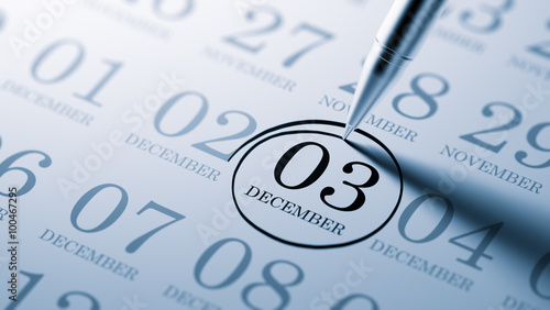 December 03 written on a calendar to remind you an important app