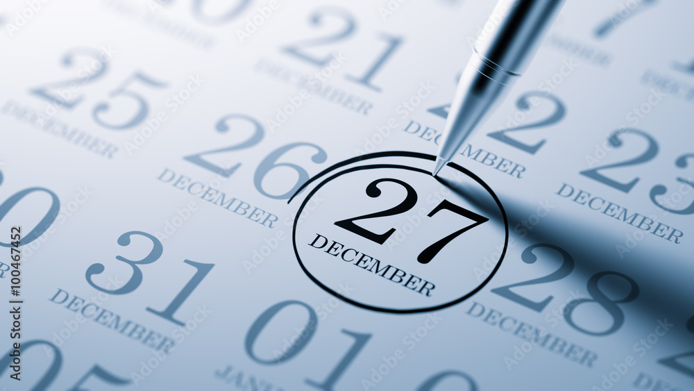 December 27 written on a calendar to remind you an important app December 27 written on a calendar to remind you an important app