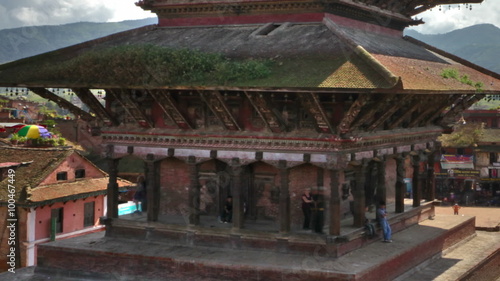 Time-lapse of Nyatapola temple and Taumadhi square in Bhaktapur, Nepal. Cropped. photo