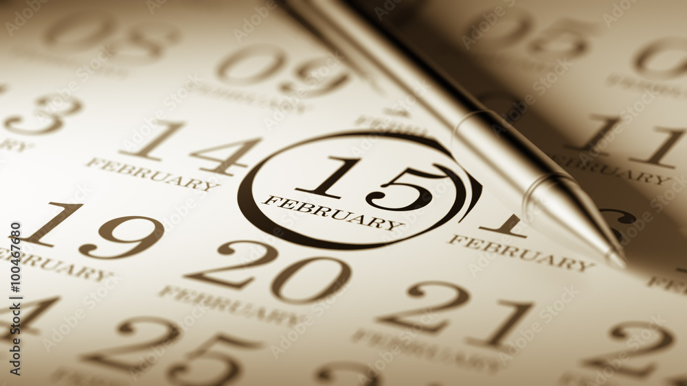February 15 written on a calendar to remind you an important app February 15 written on a calendar to remind you an important app