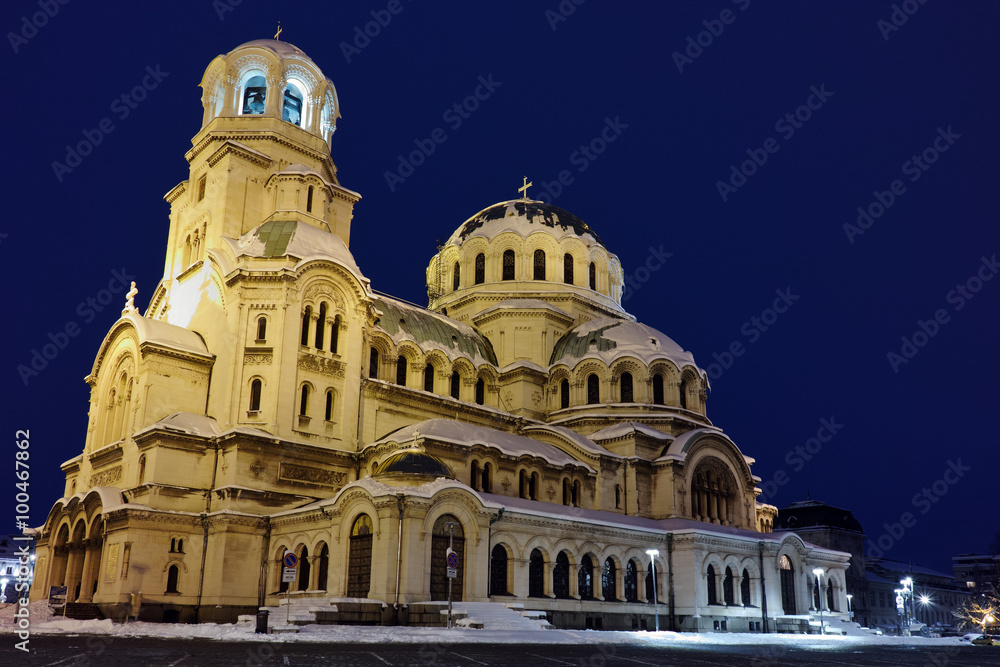 Night picture of Alexander Nevsky Cathedral, Sofia, Bulgaria