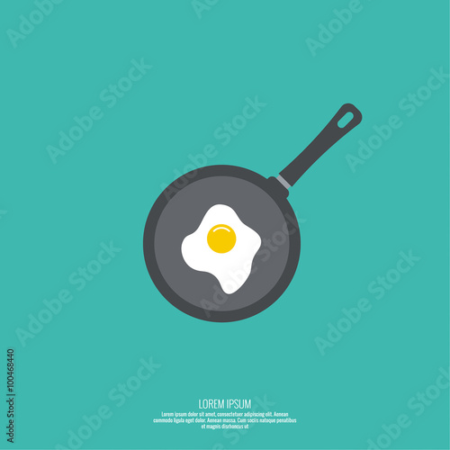 Fried egg in  frying pan.