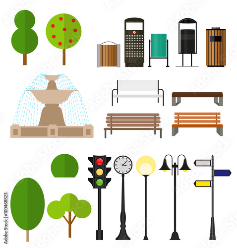 Street City Flat Design Elements. Vector Illustration