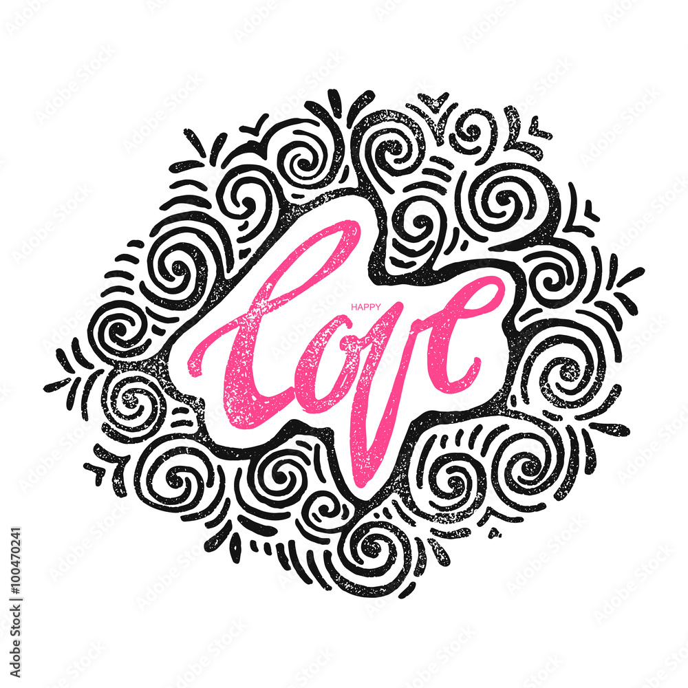 Happy love concept inspirational hand lettering motivation poste