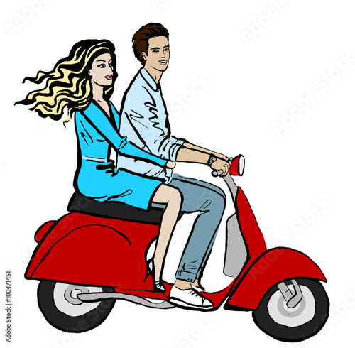  couple driving scooter