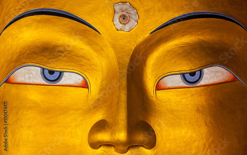 Fotografie Maitreya Buddha face close up, Ladakh