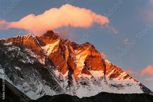 evening view of Lhotse and clouds on the top
