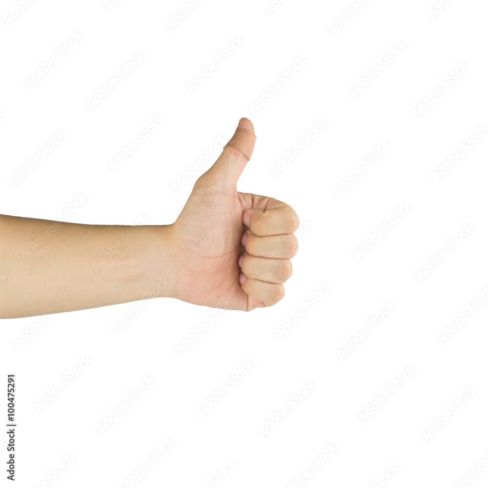 thumbs up with bandage on white background thumbs up with bandage on white background