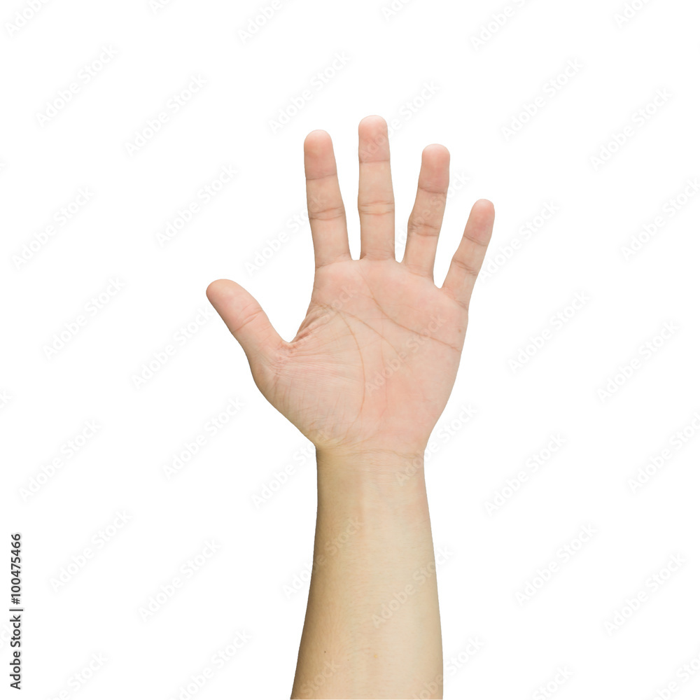 hand is showing five fingers isolated on white background hand is showing five fingers isolated on white background
