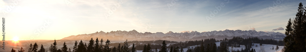 Skyline of the Tatra Mountains at sunrise