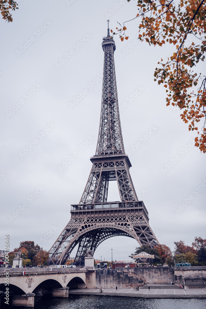 Eiffel Tower, Paris on a misty autumn day