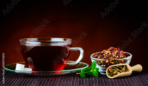 Traditional Cup of Red Tea with Ingredients