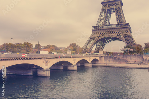 Eiffel Tower in Paris with Seine autumn, France
