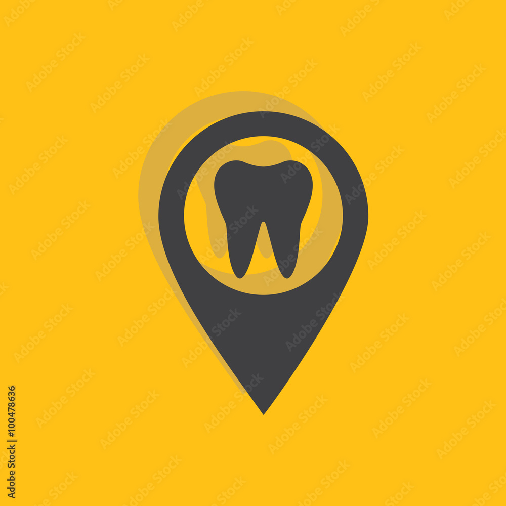 Dentist sign, tooth with pin icon Dentist sign, tooth with pin icon