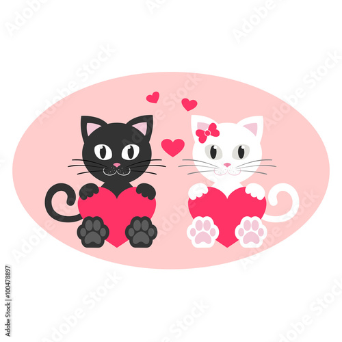 romantic couple kitty white and black with heart
