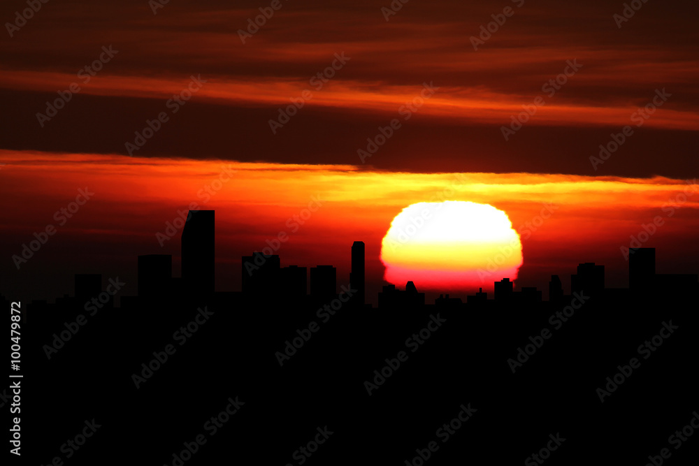 Miami skyline at sunset illustration