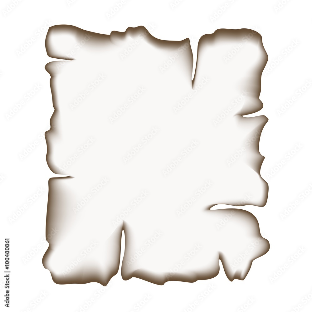 Scorched around sheet of paper on a white background Scorched around sheet of paper on a white background