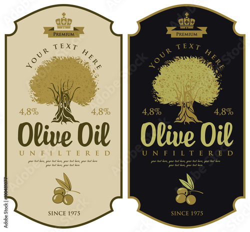 set of labels for olive oils with olive tree