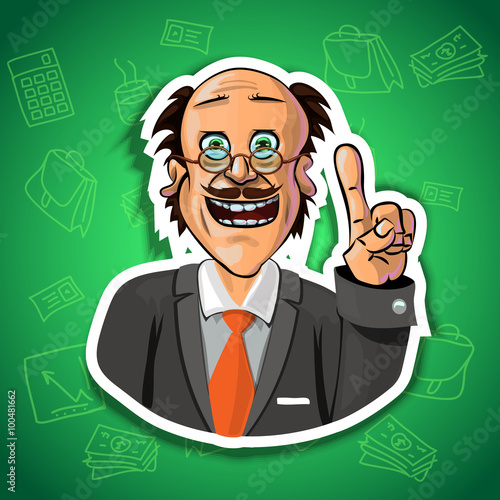 Vector image of an office worker holding his index finger up
