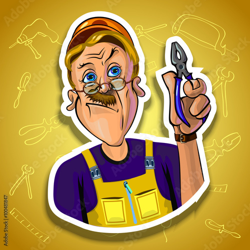 Vector image of serious workman with pliers
