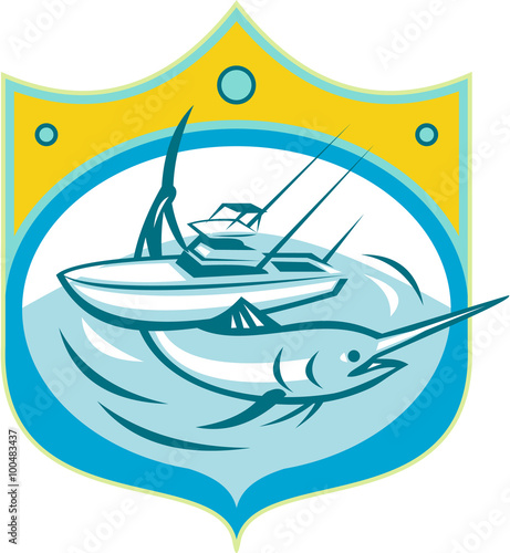 Blue Marlin Charter Fishing Boat Retro
