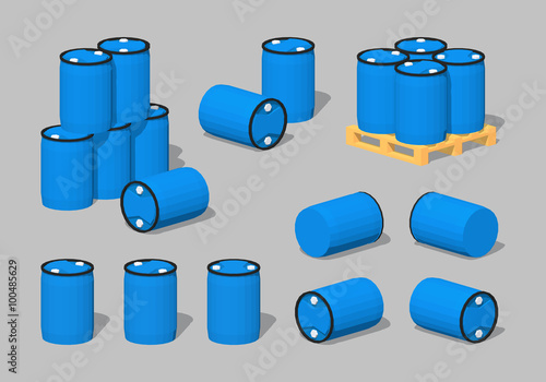 Cube World. Blue plastic barrels