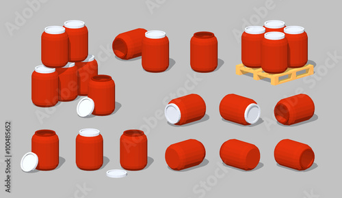 Cube World. Red plastic barrels