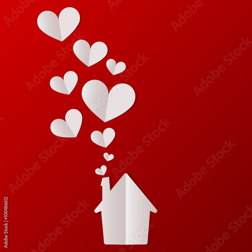 Valentines day house with hearts background. Vector illustration.