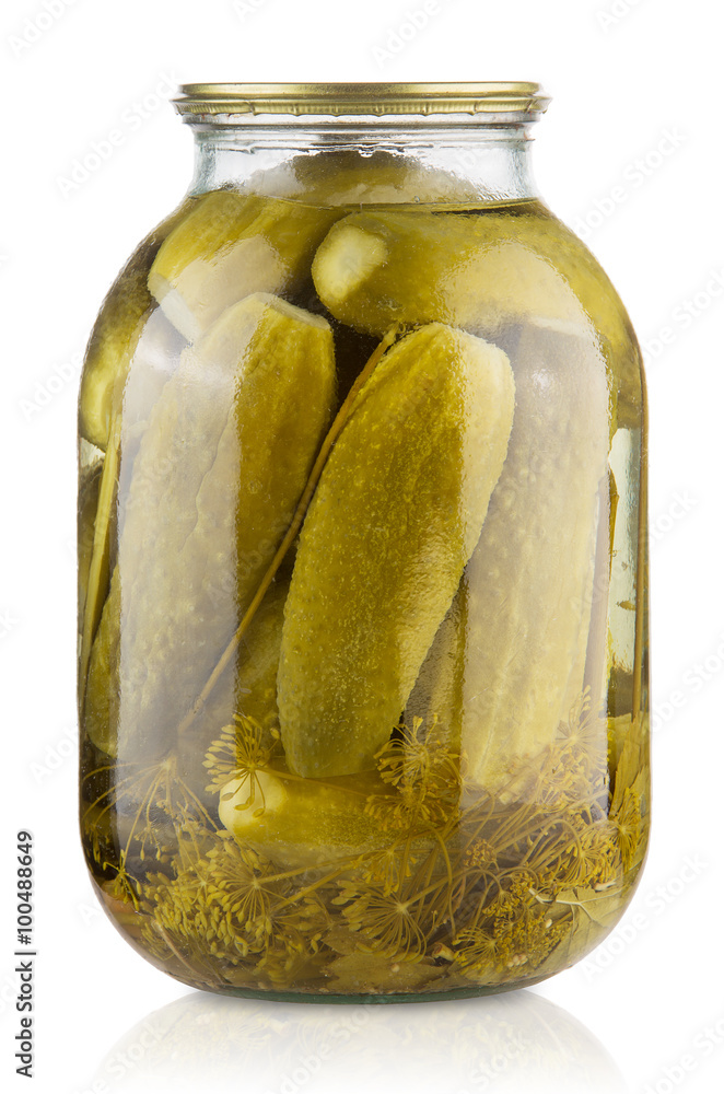 Pickled cucumbers in a glass jar Pickled cucumbers in a glass jar