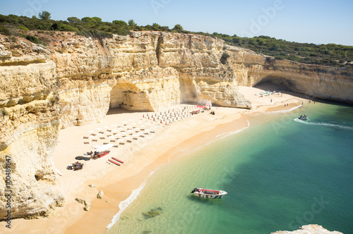 beach ready to relax tourists at Praia da Marinha