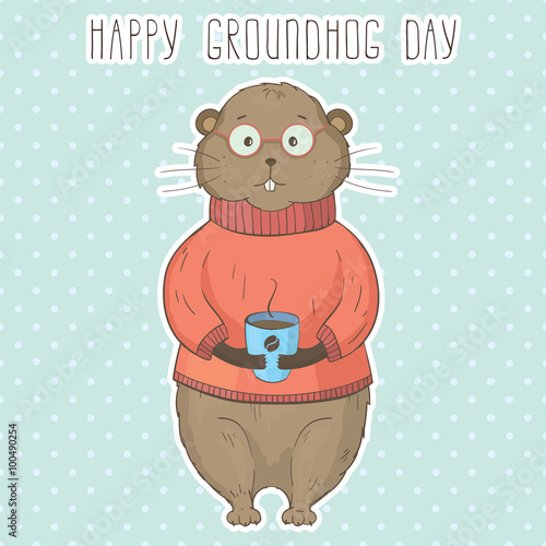 Happy Groundhog Day greeting card