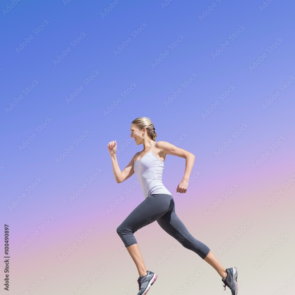 Composite image of pretty fit blonde jogging Composite image of pretty fit blonde jogging
