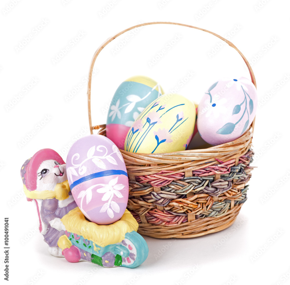 Basket of Easter Eggs on a White Background