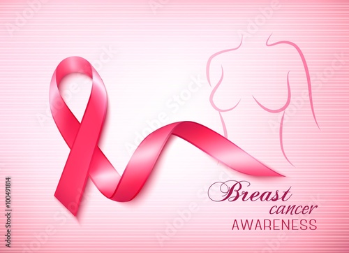 Breast cancer pink background - an awareness ribbon and a stetho photo