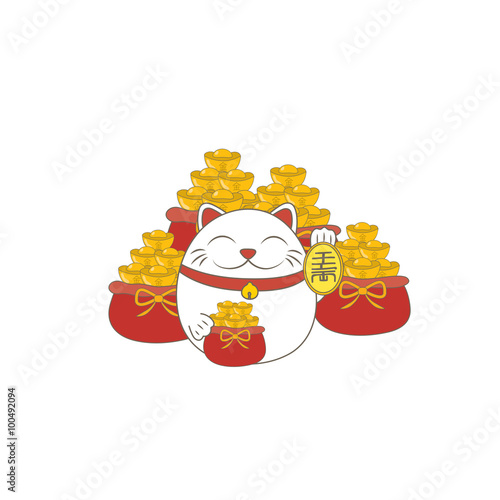 Japanese lucky fortune cat with Japanese words many money