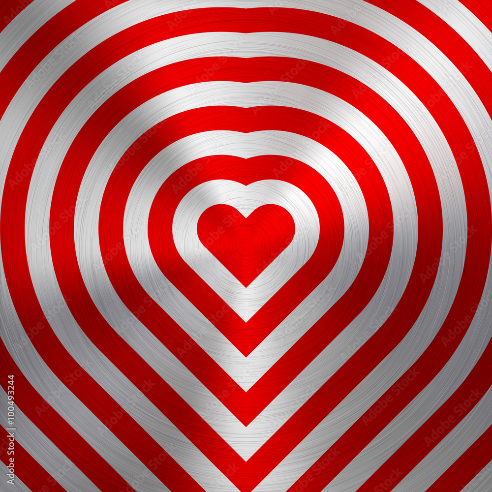 Red abstract Valentines heart sign, pattern with realistic metal texture, chrome, steel, silver web, banners, badges, presentations, prints. Congratulations with 14th february. Vector illustration Red abstract Valentines heart sign, pattern with realistic metal texture, chrome, steel, silver web, banners, badges, presentations, prints. Congratulations with 14th february. Vector illustration