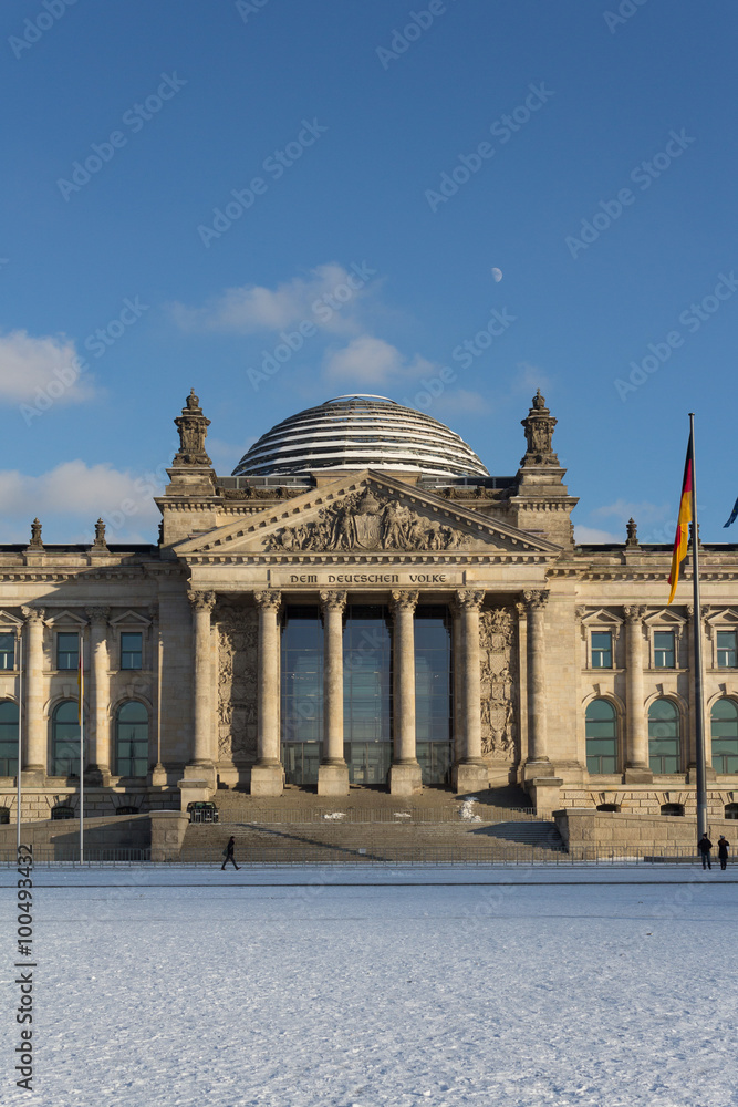 Facade view of the Reichstag (Bundestag) building in Berlin